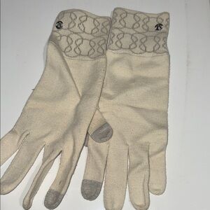 Cream Knit Logo Gloves